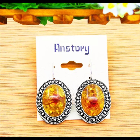 Oval Simulated Warm Amber Necklace Bracelet Ring Jewelry Set - Picture 5 of 6